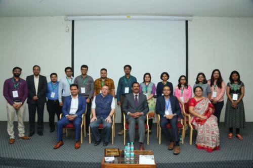 Dr Andrew Fleming, British Deputy High Commissioner, Dr Sreenivasa Raju Kalidindi , Dr Sridhar Redla & Dr Madhavi Prasad with the first batch of Global Fellows at the Global Fellowship Induction Programme held in August 2019 at Apollo Health City, Hyderabad.