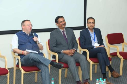 Dr Sreenivasa Raju Kalidindi & Dr Sridhar Redla with Dr Andrew Fleming, British Deputy High Commissioner at the Global Fellowship Induction Programme held in August 2019 at Apollo Health City, Hyderabad.